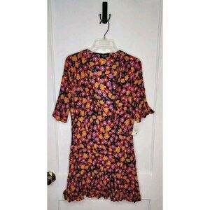 NWT ZARA Accesories Floral CROSSOVER WRAP DRESS Ruffle Size Large